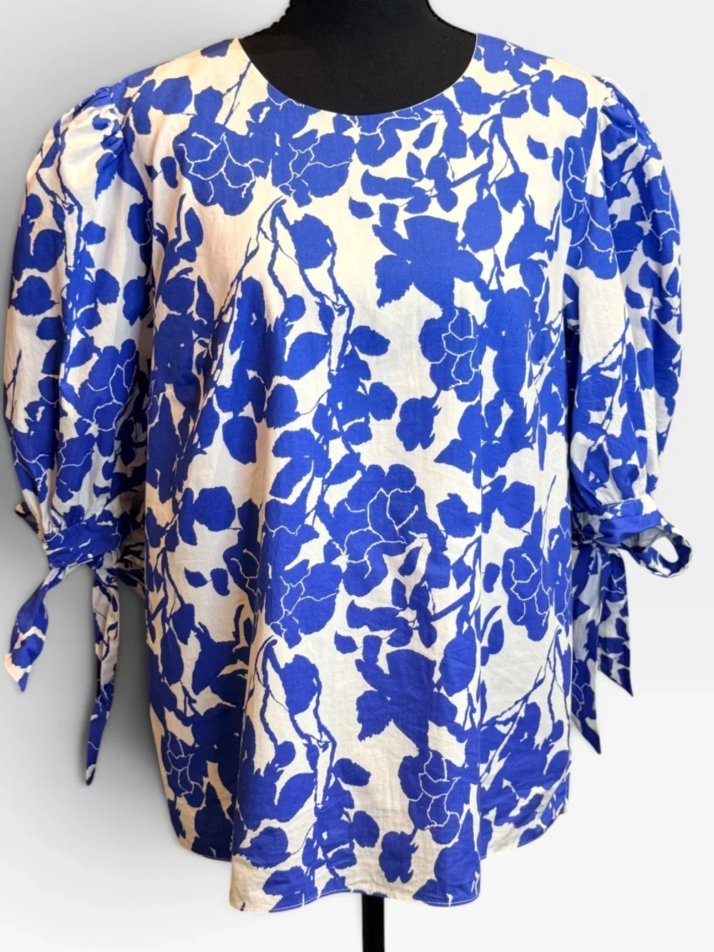 Tuckernuck Hyacinth House Blue Floral Puff-Sleeve Tie Cuff Blouse - Women Sz XL